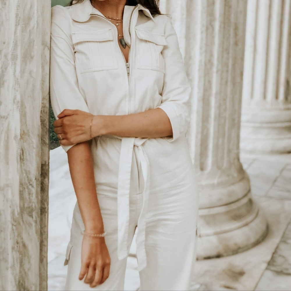 H&M Cream Cotton Zip Jumpsuit
